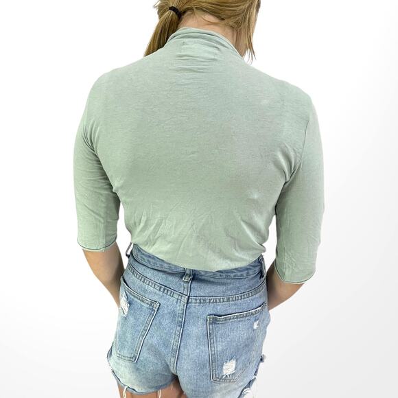 00s BEN AND LUCIA Vintage Green Mock Neck Half Sleeve Tunic - Picture 2 of 7